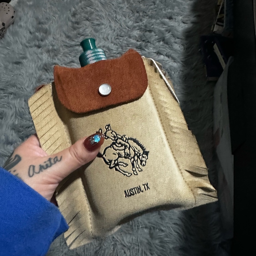 Vintage Suede Austin, TX flask holder/small bag